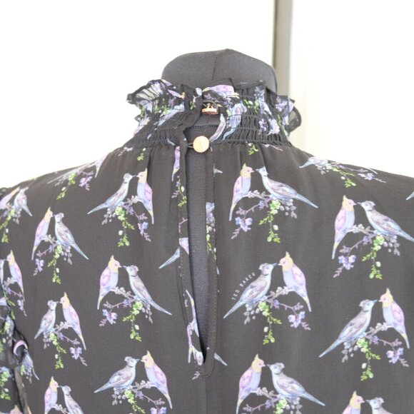 Ted Baker Zabrina Lovebirds Ruffle Blouse Sz S - Picture 10 of 11